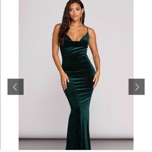 Sexy green glitter velvet maxi dress formal gown